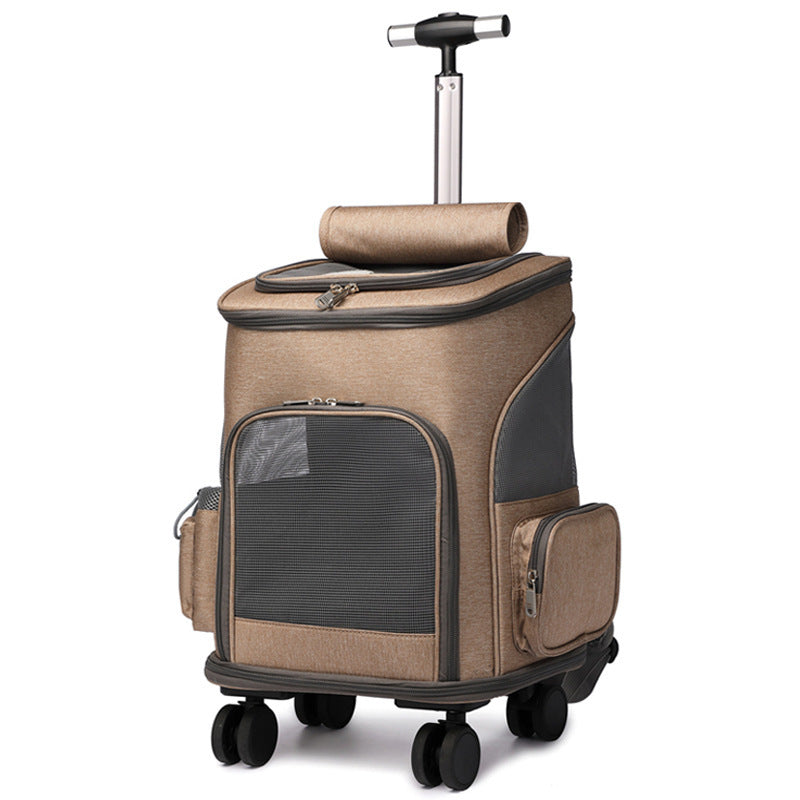 Universal Wheel Trolley Pet Bag | Foldable Travel Backpack for Cats & Small Dogs