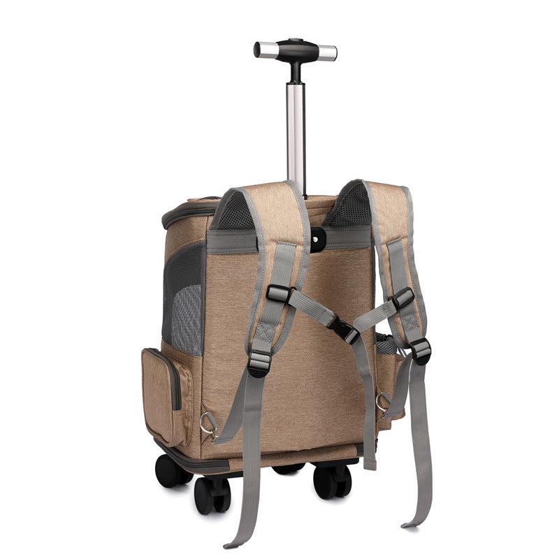 Universal Wheel Trolley Pet Bag | Foldable Travel Backpack for Cats & Small Dogs