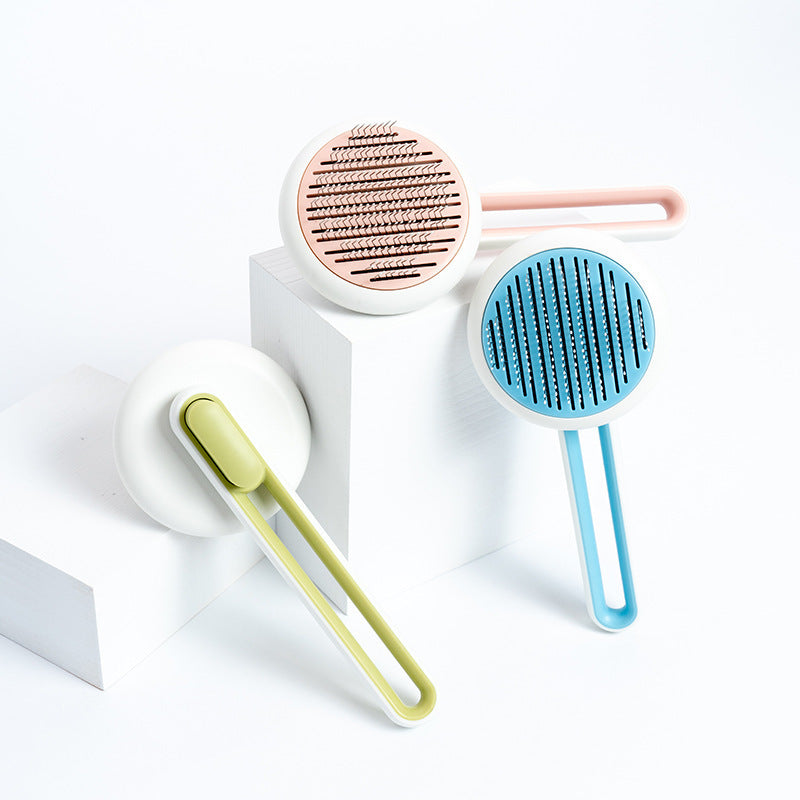 Round Head Pet Grooming Tool | Automatic Dog & Cat Hair Remover Massage Comb