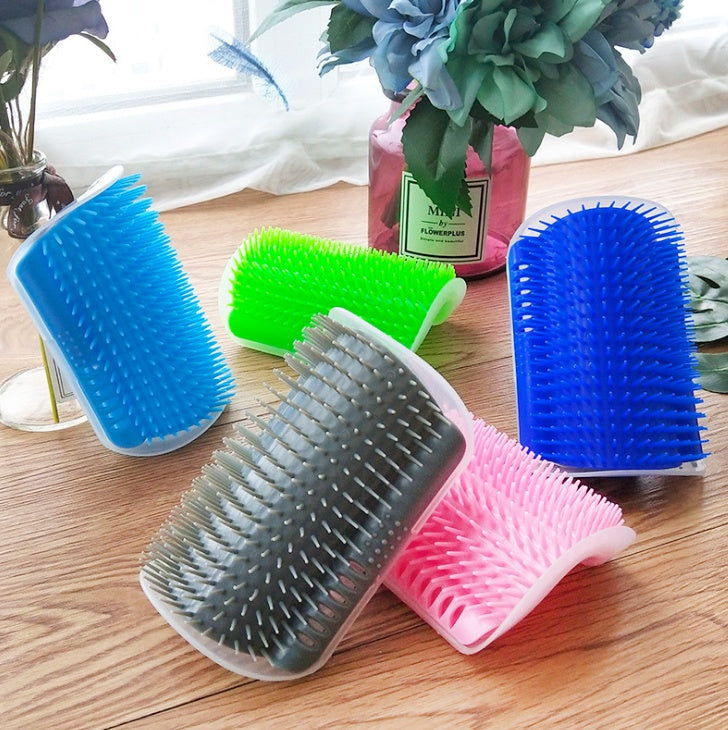 Wall-Mounted Cat Grooming Tool | Corner Rubbing Massager Brush Device