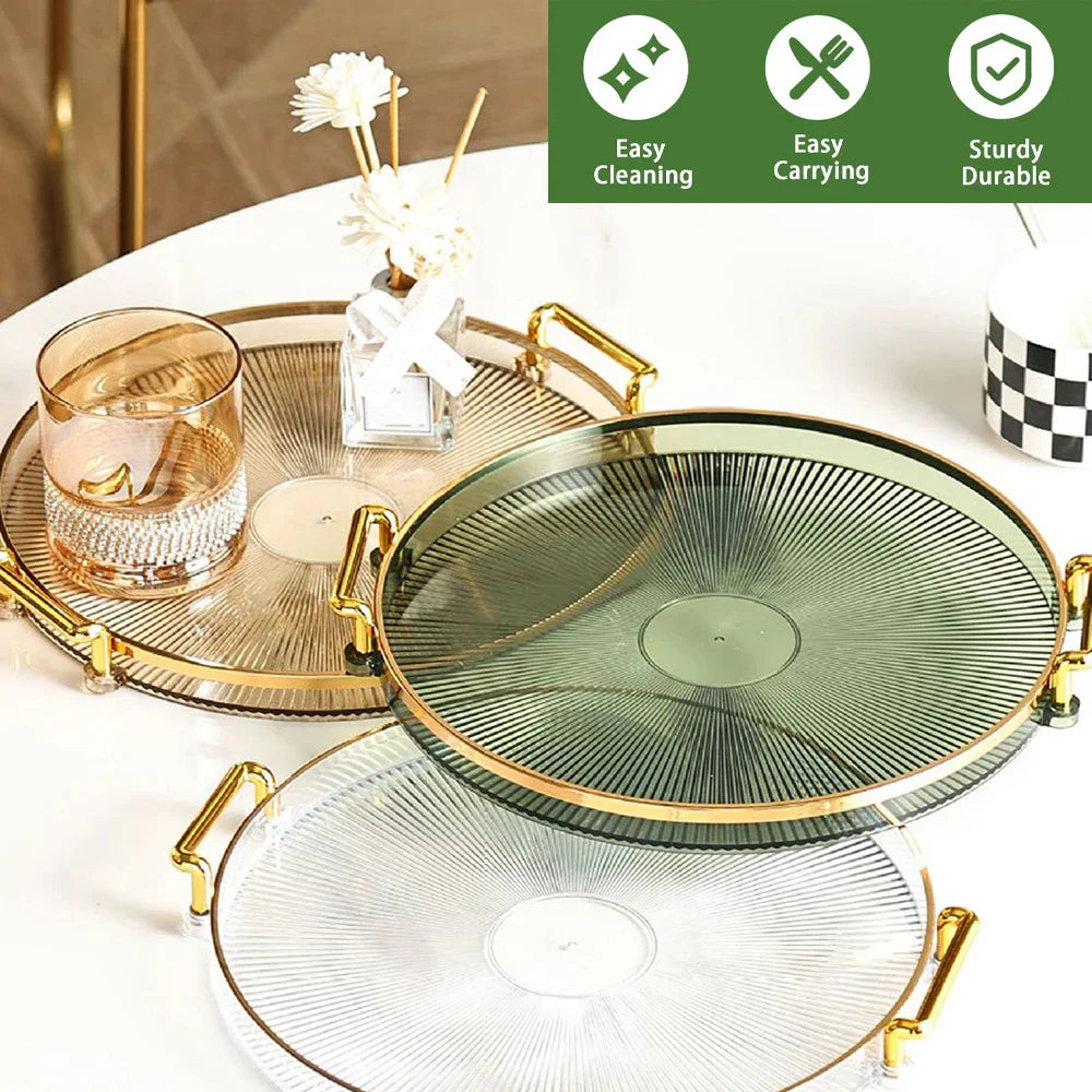 Round Serving Decorative Tray Plastic Serving Tray Kitchen Storages Decor for Party Coffee Table for Living Room Bathroom
