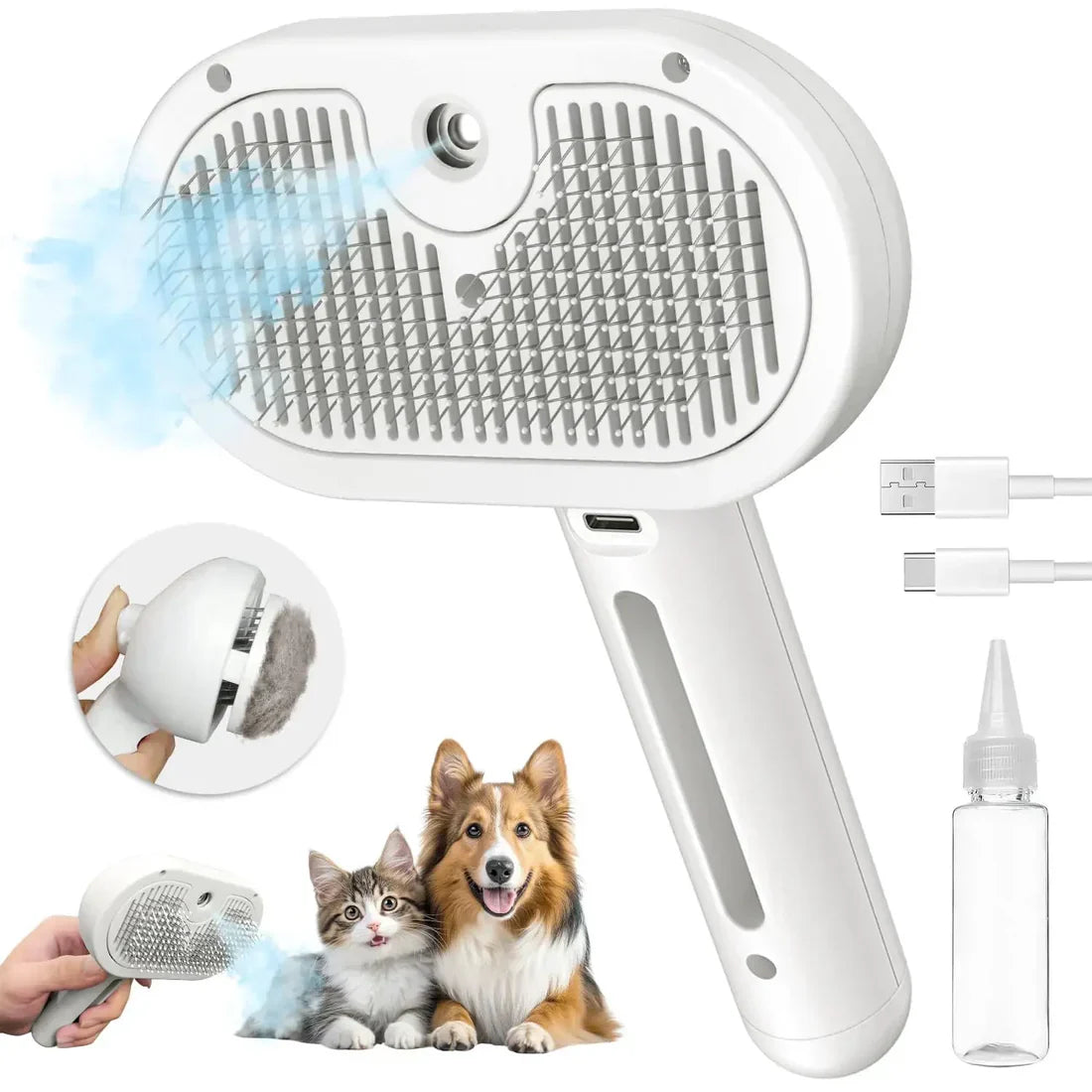 Pet Grooming Tool – Comb, Hair Remover & Humidifier ~ (white)